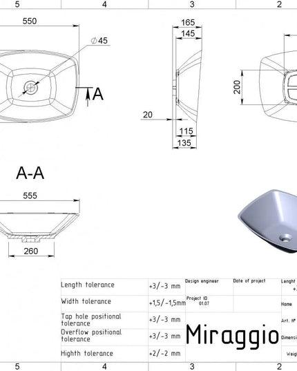 Lavoar Chambery pentru blat , Alb lucios