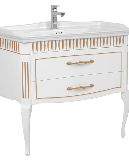 Mobilier de baie pe pardoseală Royal, Alb+auriu