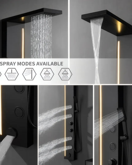 Panel de Duș Black Line – Design Modern cu Bandă Luminoasă și Funcții Multiple