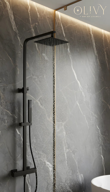 Set duș termostatic pătrat H-cubic – inox premium, finisaj negru mat