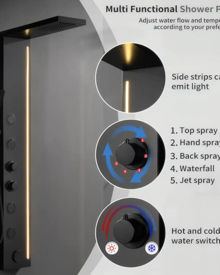 Panel de Duș Black Line – Design Modern cu Bandă Luminoasă și Funcții Multiple