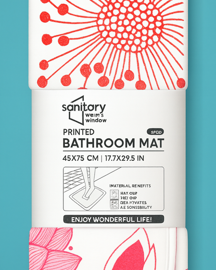 Covoras baie, SANITARY, Microfibra, 45x75 cm, alb cu model floral, Dreptunghiular