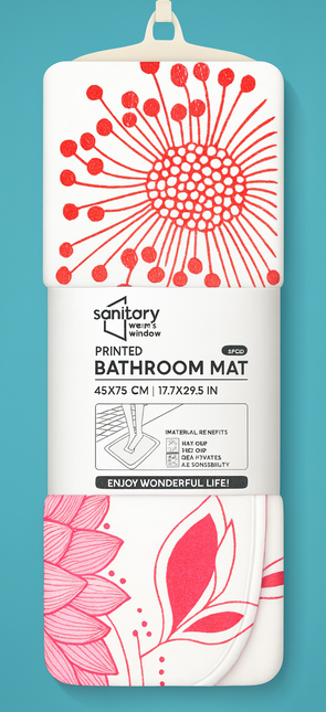 Covoras baie, SANITARY, Microfibra, 45x75 cm, alb cu model floral, Dreptunghiular