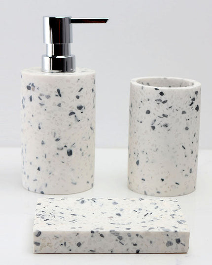 Set 3 piese accesorii de baie terrazzo alb cu gri