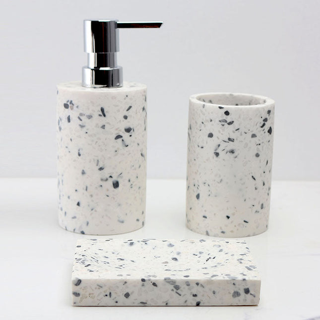 Set 3 piese accesorii de baie terrazzo alb cu gri