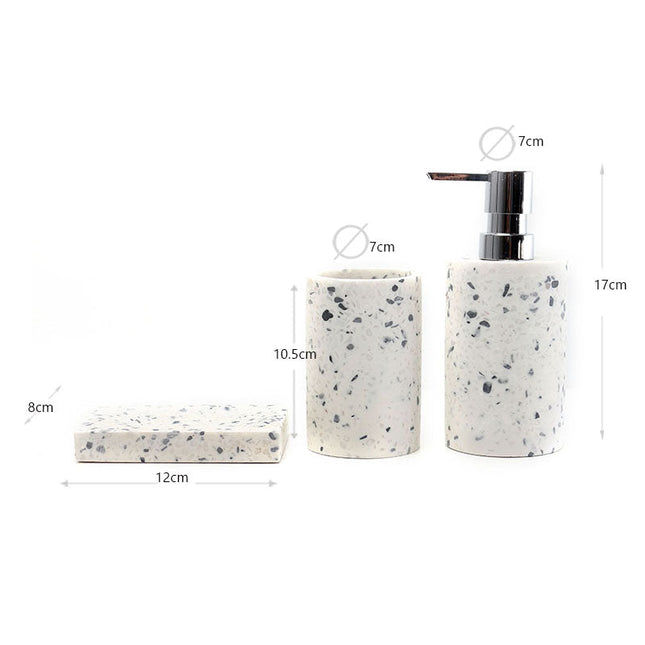 Set 3 piese accesorii de baie terrazzo alb cu gri