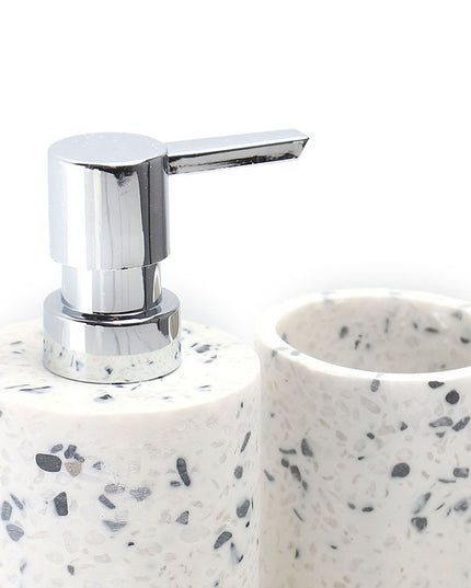 Set 3 piese accesorii de baie terrazzo alb cu gri