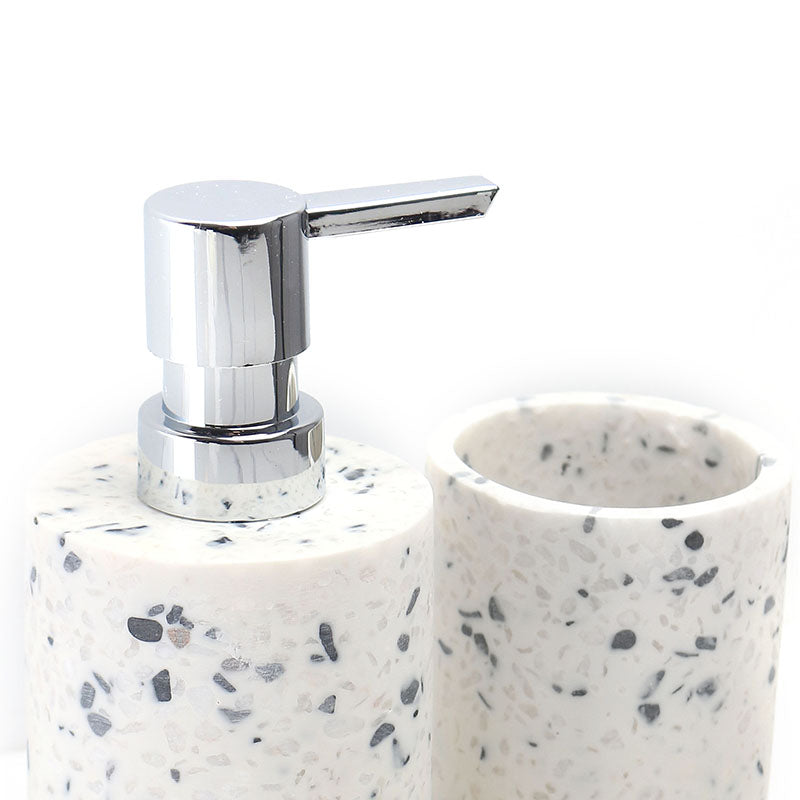 Set 3 piese accesorii de baie terrazzo alb cu gri