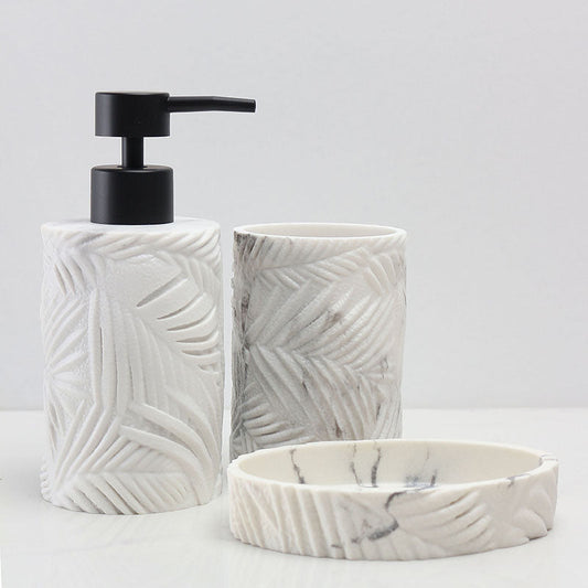 Set 3 piese accesorii de baie alb marmurat