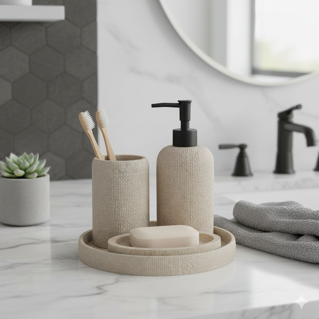 Set accesorii de baie 4 piese bej rasina