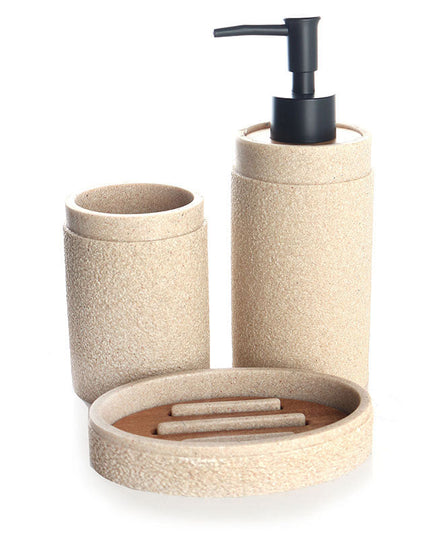 Set 3 piese accesorii de baie bej texturat