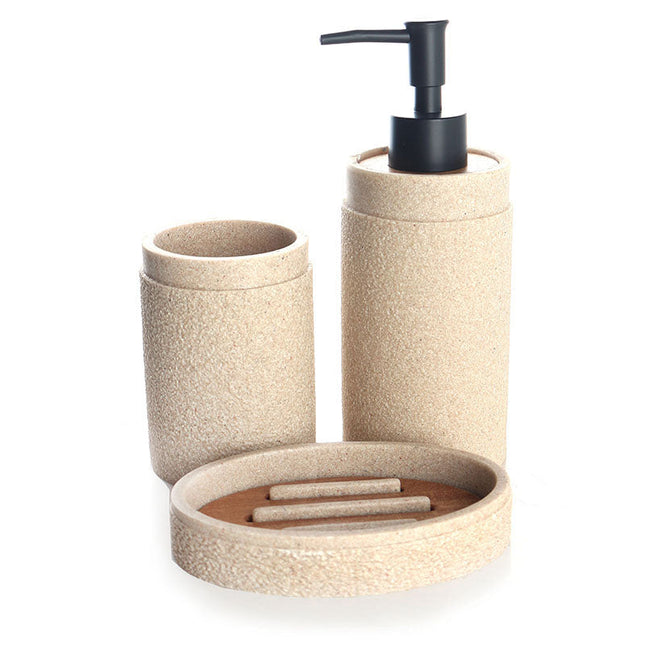 Set 3 piese accesorii de baie bej texturat