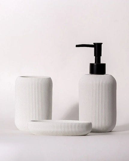 Set 3 piese accesorii de baie alb dungat