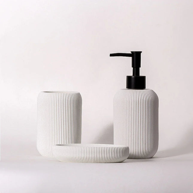 Set 3 piese accesorii de baie alb dungat