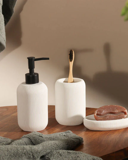 Set 3 piese accesorii de baie alb dungat