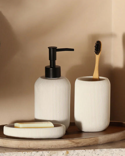 Set 3 piese accesorii de baie alb dungat