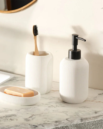 Set 3 piese accesorii de baie alb dungat