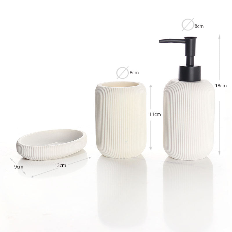 Set 3 piese accesorii de baie alb dungat