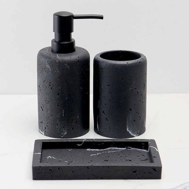 Set 3 piese accesorii de baie negru marmurat