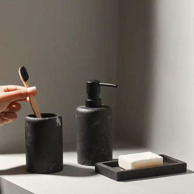 Set 3 piese accesorii de baie negru marmurat