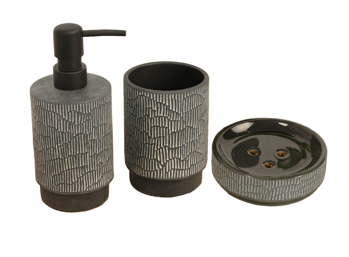 Set 3 piese accesorii de baie ceramica gri