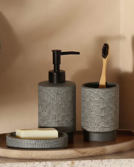 Set 3 piese accesorii de baie ceramica gri