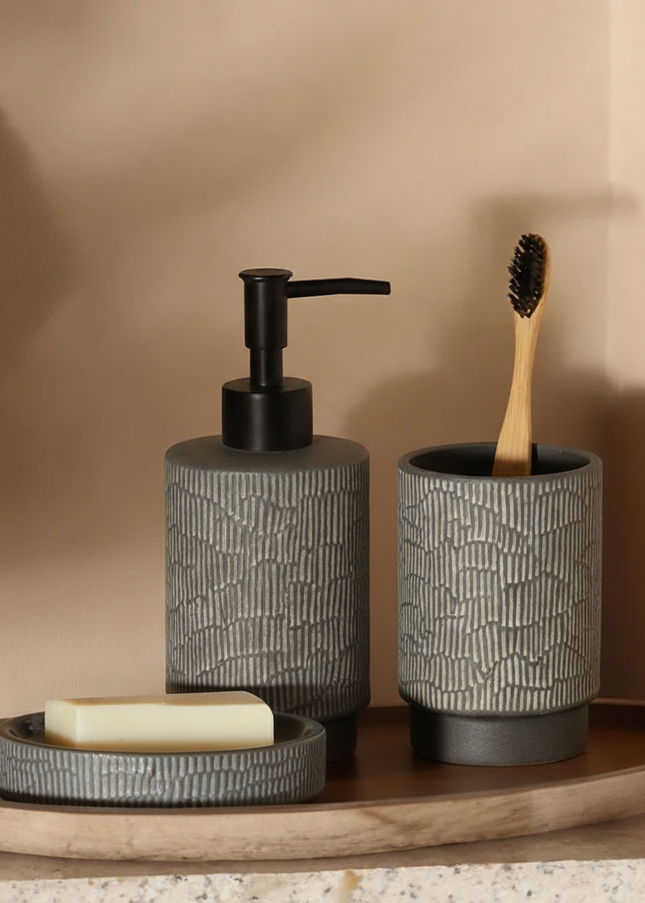 Set 3 piese accesorii de baie ceramica gri