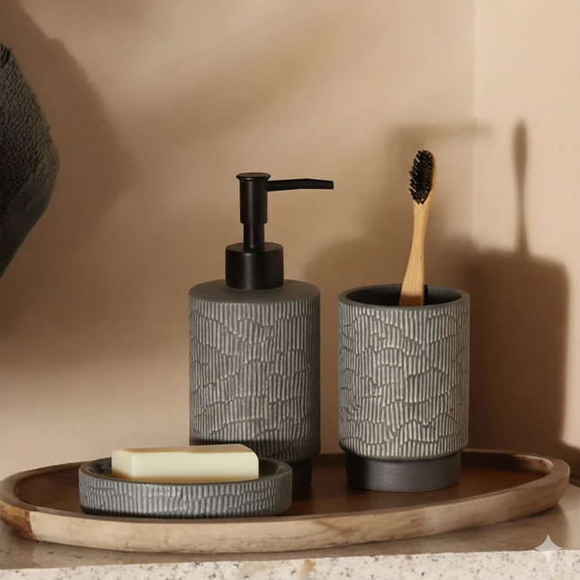 Set 3 piese accesorii de baie ceramica gri