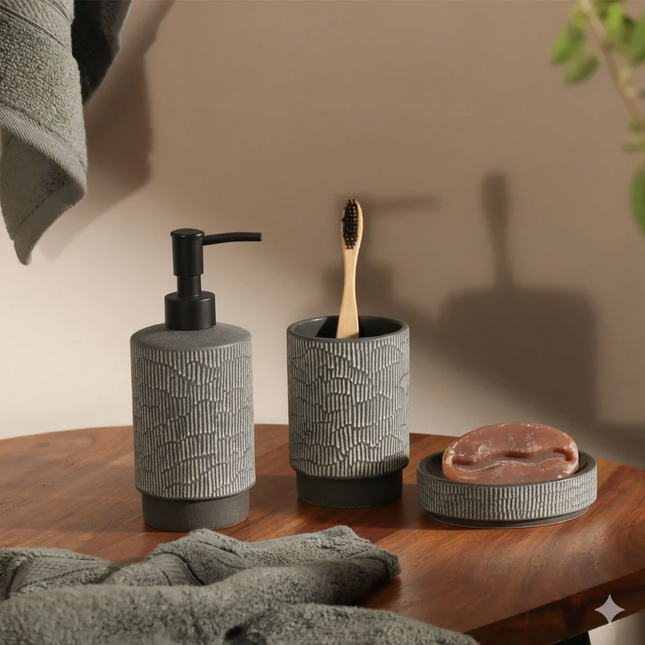Set 3 piese accesorii de baie ceramica gri
