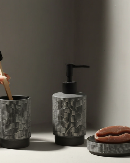 Set 3 piese accesorii de baie ceramica gri