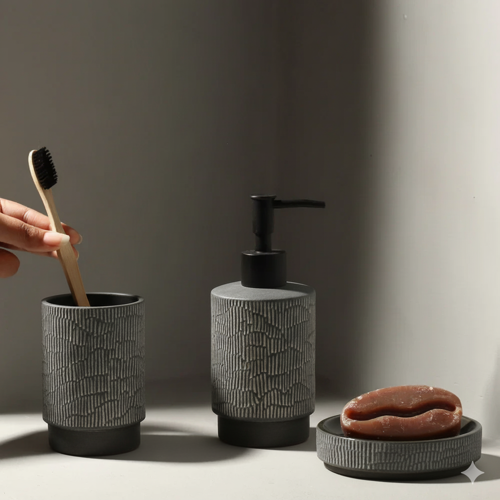 Set 3 piese accesorii de baie ceramica gri