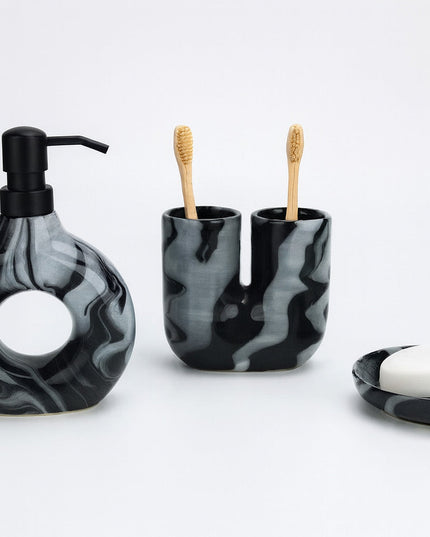 Set 3 piese accesorii de baie gri marmorat