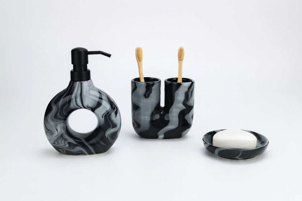 Set 3 piese accesorii de baie gri marmorat