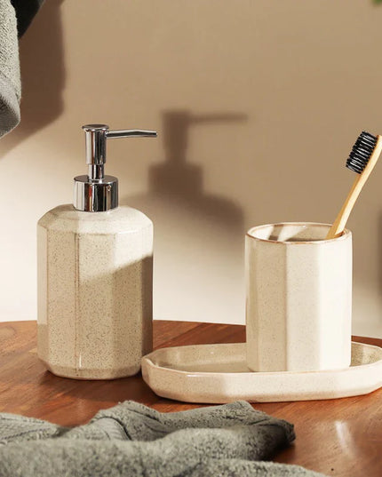 Set 3 piese accesorii de baie crem ceramica cu glazura lucioasa