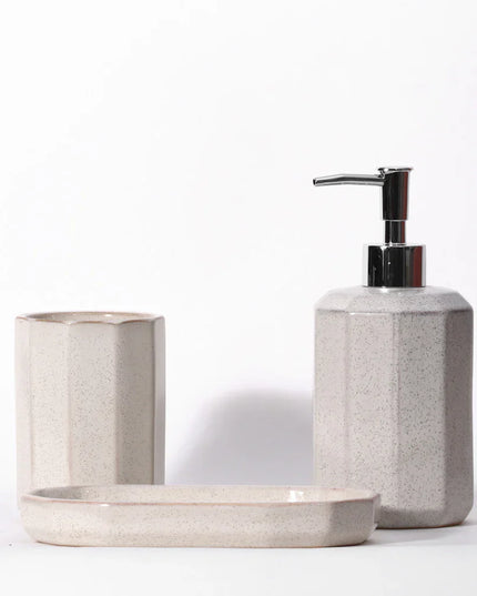 Set 3 piese accesorii de baie crem ceramica cu glazura lucioasa
