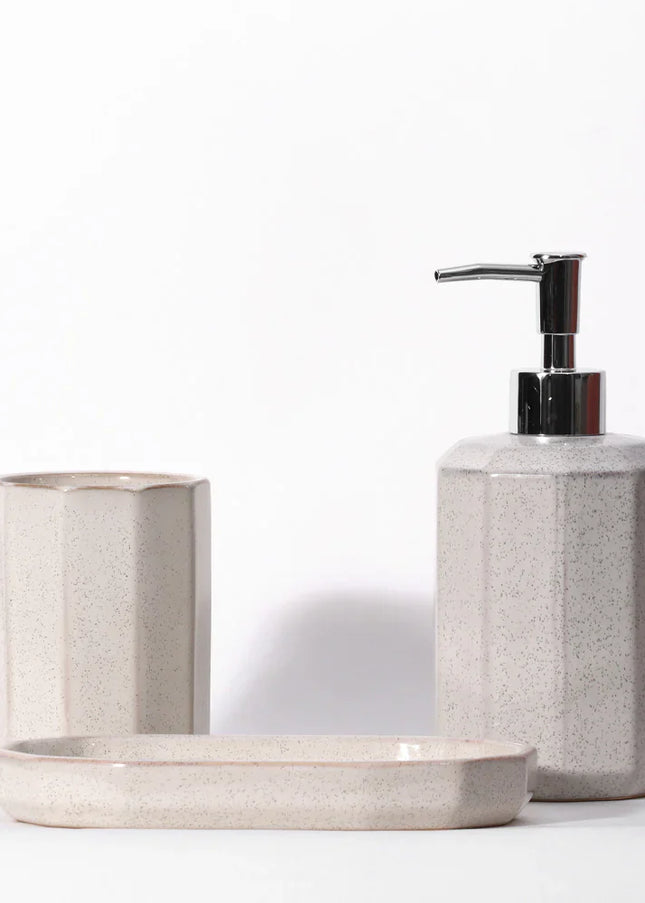 Set 3 piese accesorii de baie crem ceramica cu glazura lucioasa