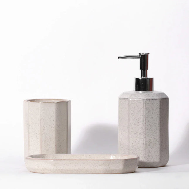 Set 3 piese accesorii de baie crem ceramica cu glazura lucioasa