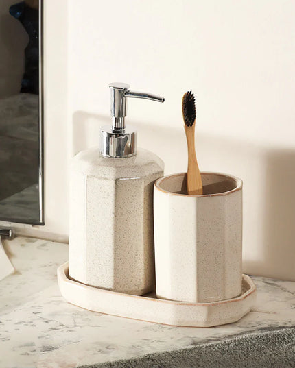 Set 3 piese accesorii de baie crem ceramica cu glazura lucioasa