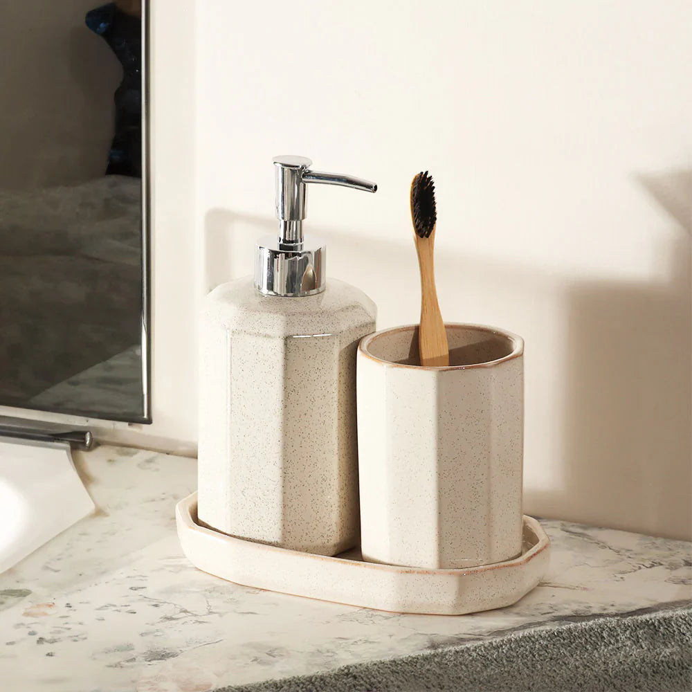 Set 3 piese accesorii de baie crem ceramica cu glazura lucioasa