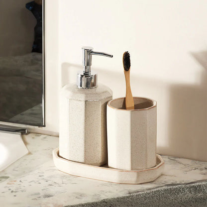 Set 3 piese accesorii de baie crem ceramica cu glazura lucioasa
