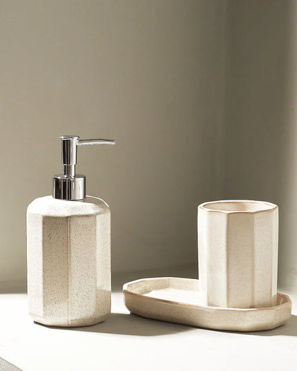 Set 3 piese accesorii de baie crem ceramica cu glazura lucioasa