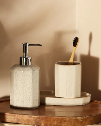 Set 3 piese accesorii de baie crem ceramica cu glazura lucioasa