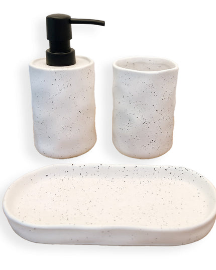 Set 3 piese accesorii de baie alb cu puncte ceramica