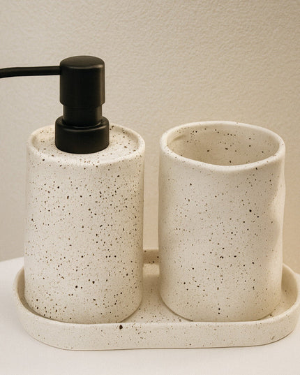 Set 3 piese accesorii de baie alb cu puncte ceramica