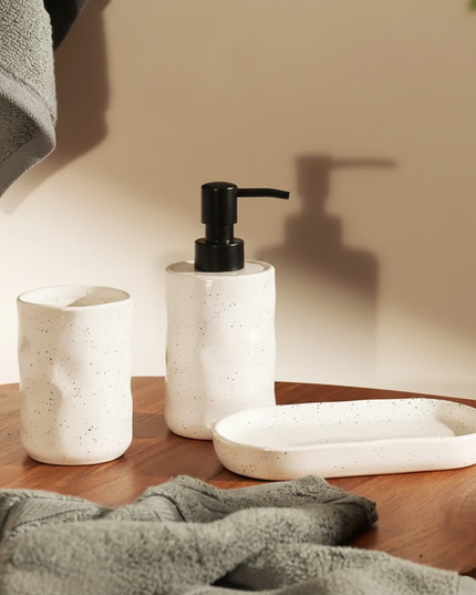 Set 3 piese accesorii de baie alb cu puncte ceramica