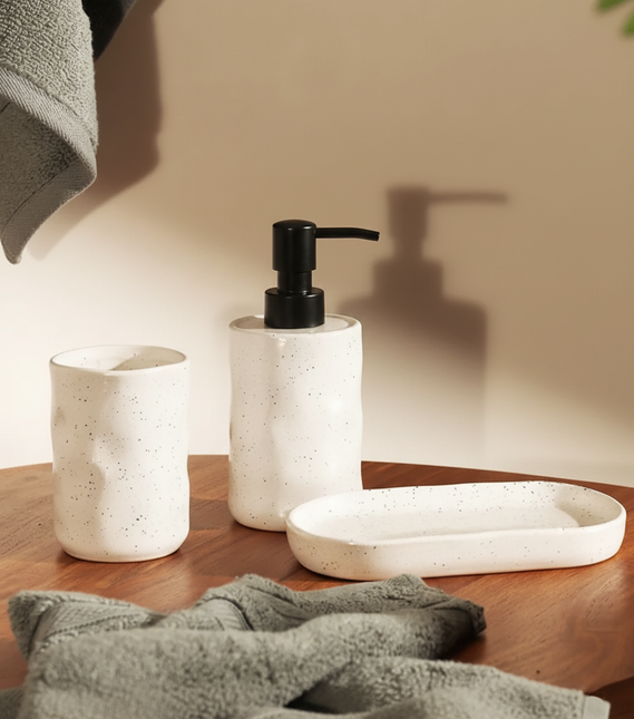 Set 3 piese accesorii de baie alb cu puncte ceramica