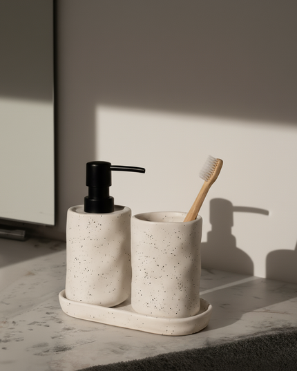 Set 3 piese accesorii de baie alb cu puncte ceramica