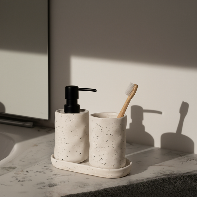 Set 3 piese accesorii de baie alb cu puncte ceramica