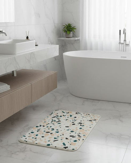 Covoraș baie absorbant, imitație cașmir, strat antiderapant, 40×60 cm, model Terrazzo