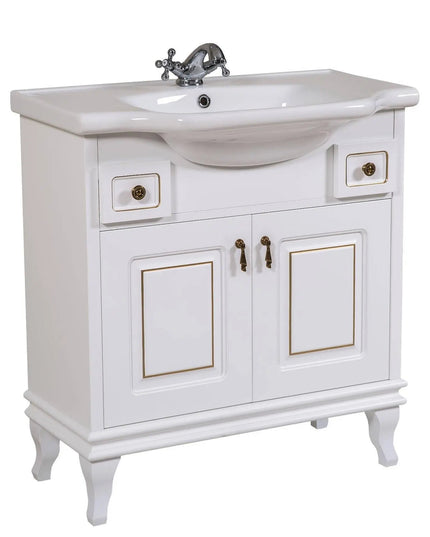 Mobilier de baie pe pardoseală Beatrice alb+auriu